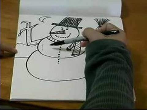 Noel Karakter Karikatür Çizmek İçin Nasıl: Bir Çizgi Film Kardan Adam Detay Ayarı Ekleme
