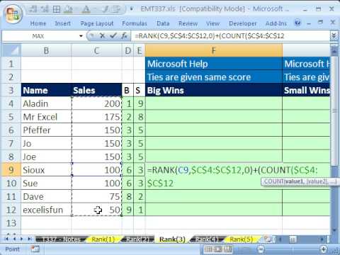 Excel Büyü Hüner 337: Rank İşlev 10 Örnekler
