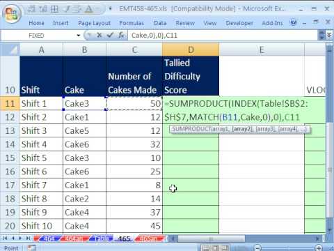 Excel Sihir Numarası 465: Hesaplama Üretim Kek İçin Dizin Arama Tüm Satır (Tüm Sütunlar)