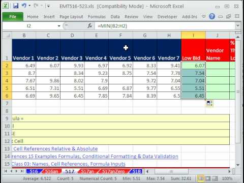 Excel Sihir Numarası 517: Satıcı Adı Düşük Teklif Verilmesi Ve % İçin Sonraki En Düşük Teklif Formülü Daha Ucuz