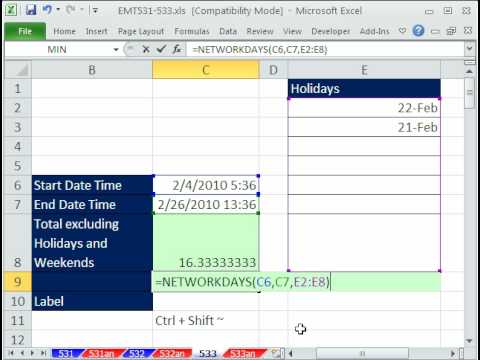 Excel Büyü Hüner 533: Tarih/saat Tatil Günleri Ve Hafta Sonları Hariç Hesaplama