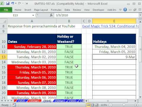 Excel Sihir Numarası 554: Koşullu Hafta Sonları Ve Tatil İçin Emt 534 Daha İyi Biçimlendirme
