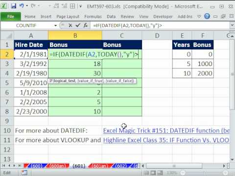 Excel Büyü Hüner 601: Düşeyara Ve Eğer İşlevleri İçin Bonus Alarak Yıl Çalıştı