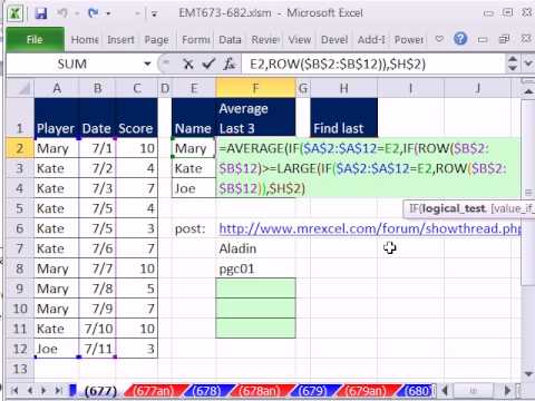 Excel Sihir Numarası 677: Son 3 Puanları--Bay Excel Mesaj Panosu Dizi Formülü Ortalama.