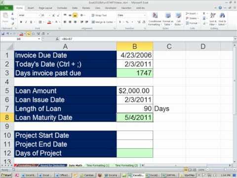 Office 2010 Sınıf #30: Excel Tarih Formülleri: Gün Fatura Nedeniyle, Proje Gün Kredi Vade Tarihi Geçmiş