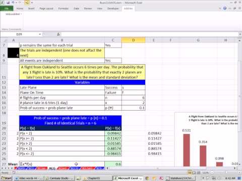 Excel 2010 İstatistik 50: Bınom. Dağ İşlevi (3 Örnekler) Ortalama Ve Standart Sapma İçin Bd