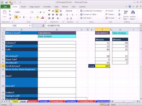 Excel 2010 İş Matematik 01: Excel Giriş: Kurdele, Qat, Çalışma, Çalışma Kitapları, Hesaplamalar