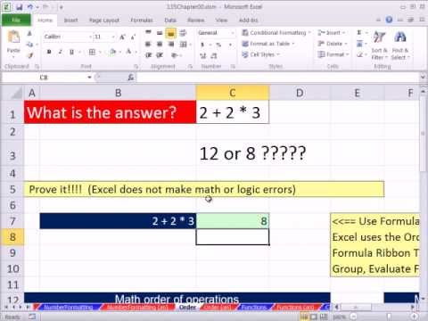 Excel 2010 İş Matematik 06: Matematik Sırasını İşlemleri Ve Formülleri Excel