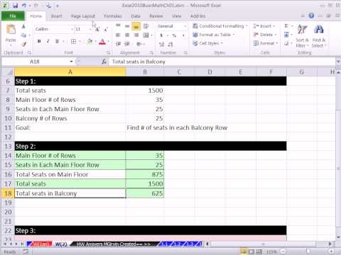 Excel 2010 İş Matematik 16: Matematik Word Sorunu # 2 Çözmek