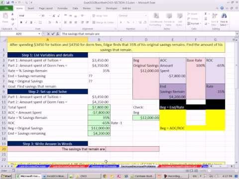 Excel 2010 İş Matematik 34: Başlamak Tutarı = (Değişiklik Miktarını) / (Oran Değişikliği)
