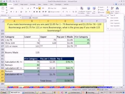 Excel 2010 İş Matematik 48: Teşvik Ödeme: Değişken Parça Çalışma Oranları