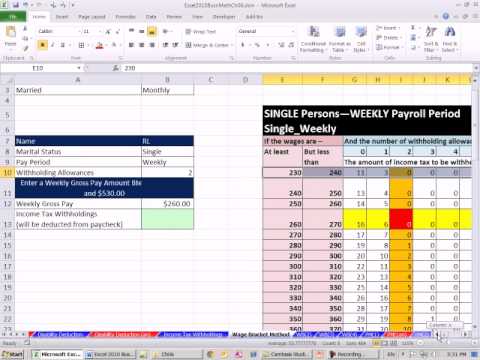 Excel 2010 İş Matematik 55: Federal Gelir Vergisi İndirimi Ücret Köşeli Ayraç Yöntemi
