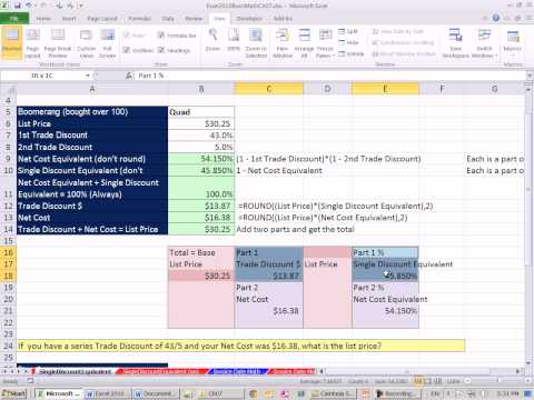 Excel 2010 İş Matematik 62: Tek Maliyet Eşdeğer Ve Liste Fiyatı İçin Çözme