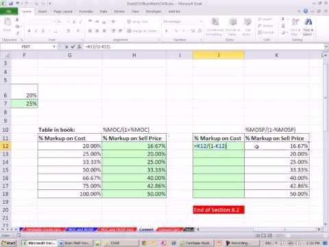 Excel 2010 İş Matematik 71: Convert % Biçimlendirme Satış Fiyatı Ve Tersi Üzerinde % Biçimlendirme İçin Maliyetteki