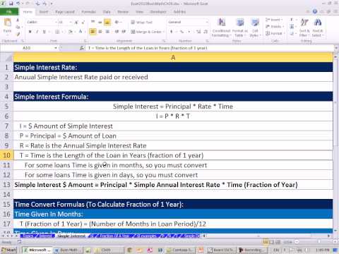 Excel 2010 İş Matematik 73: Temel Basit Faiz Hesaplamaları