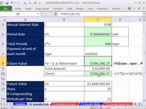 Excel 2010 İş Matematik 84: Maaşlar: Fv, Pv Ve Sonunda Ve (9 Örnekler) Başlamak Devresel Ödeme İçin