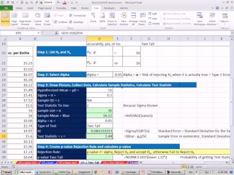 Excel 2010 İstatistik 80: İki Kuyruk Z P-Değeri Kritik Değer Dağıtım Demek Hipotez Testleri