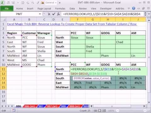 Excel Sihir Numarası 886: İki Şekilde Arama, Sekmeli Tablo (Satır Ve Sütun Ölçüt) Adlarını Listele