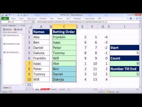 Excel Sihirli Numara 917: Liste Formülü (İçin Küçükler Ligi Beysbol Sipariş Vuruş) Döndürme