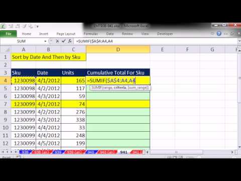 Excel Sihir Numarası 941: Aşağıdakinin Her Değişiminde İlk Sütunundaki Sku Numarası Ayarlamak Toplamlar Çalışan