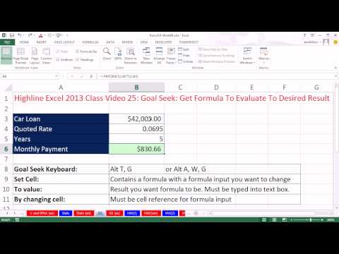 Highline Excel 2013 Sınıf Video 25: Hedef Arama: Almak İçin İstenen Sonucu Değerlendirmek İçin Formül