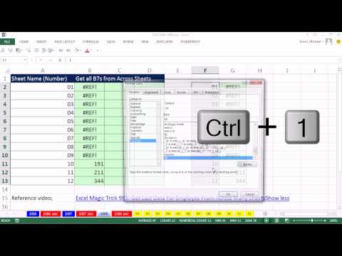 Excel Büyü Hüner 1088: Gösteri Tüm B7 Üzerinden Genelinde Sayfalarıyla Adları 01, 02, 03 Değerler... 10, 11...
