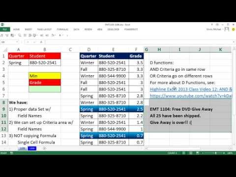Excel Büyü Hüner 1105: En Az İle İki Ölçüt: Ne Zaman Dizi Formülü Kullanmak İçin Değil: Dmın