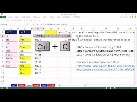 Excel Sihir Numarası 1109: Karşılaştır 2 Listeleri Ve Özü Kayıtları: Gelişmiş Filtre Yöntemi