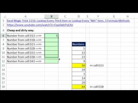 Excel Büyü Hüner 1187: Her 5 Öğe İçinde Bir Sütun, Dizin Ve Satır İşlevlerini Arama İçin Formül
