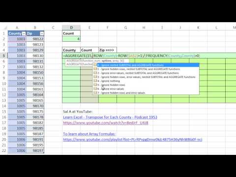Excel Sihir Numarası 1190: Özü Benzersiz Formülleri İlçe Numaralarını Listelemek Ve Yatay Olarak Posta Kodları Listesi