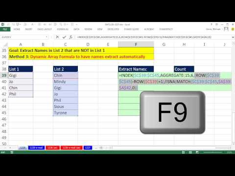 Excel Büyü Hüner 1226: Karşılaştır 2 Listeleri, Ayıklamak Öğeleri İçinde Liste 2 Bu Listede 1 (6 Örnekler) Olmayan